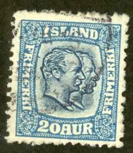 Iceland Sc# 107 Used 1915-1918 20a blue Christian IX & Frederick VIII