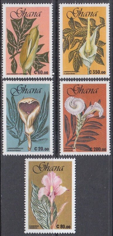 GHANA Sc # 1279-83 CPL MNH SET of 5 - FLORA,  FLOWERS