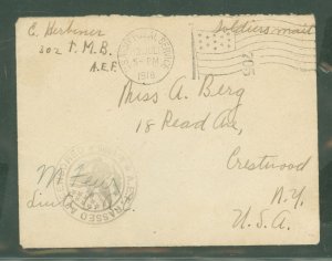 US  World War I: US Army postal service #705-3 July 1918 to Crestwood, NY - All intact_ Small backflap tears