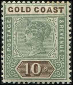 Gold Coast SC# 35 Victoria 10 Shillings wmk 2 MVVLH small thin