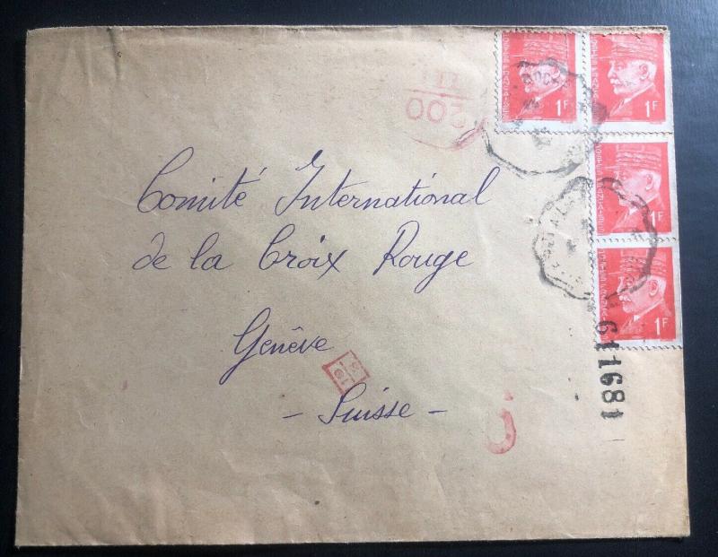 1940s FrAnce Military Censored Cover to POW Agencie Red Cross Switzerland