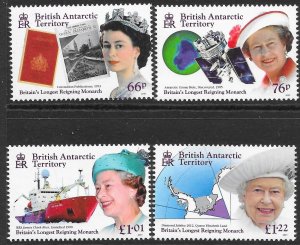 BRITISH ANTARCTIC TERR. SG659/62 2016 BRITAIN'S LONGEST SERVING MONARCH SET MNH