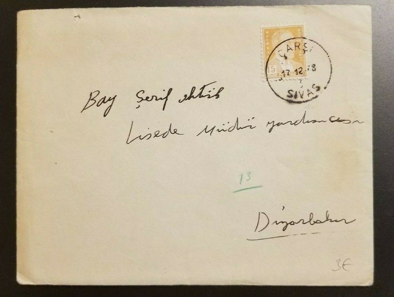 1948 Carsi Sivas Turkey Cover to Diyarbakir With Contents