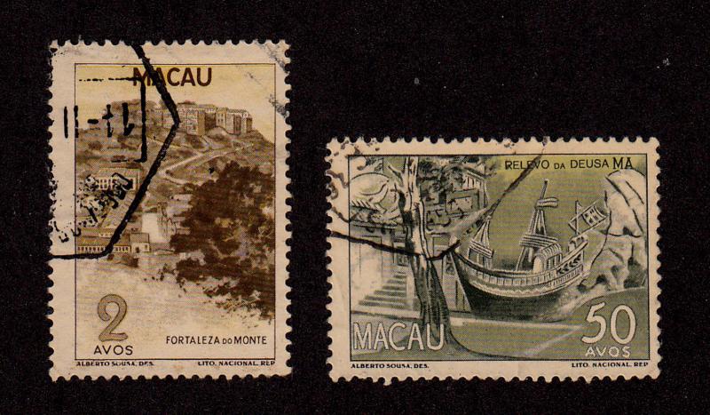 Macao - 1950-1951 - SC 342 & 347 - Used - Pagoda & Macao Dwelling