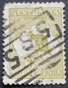 Australia 1913 Three Pence Die I Kangaroo with a Barred 55 postmark