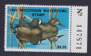 State Hunting/Fishing Revenues: WI - 1983 Duck Stamp  WI-6 - MNH