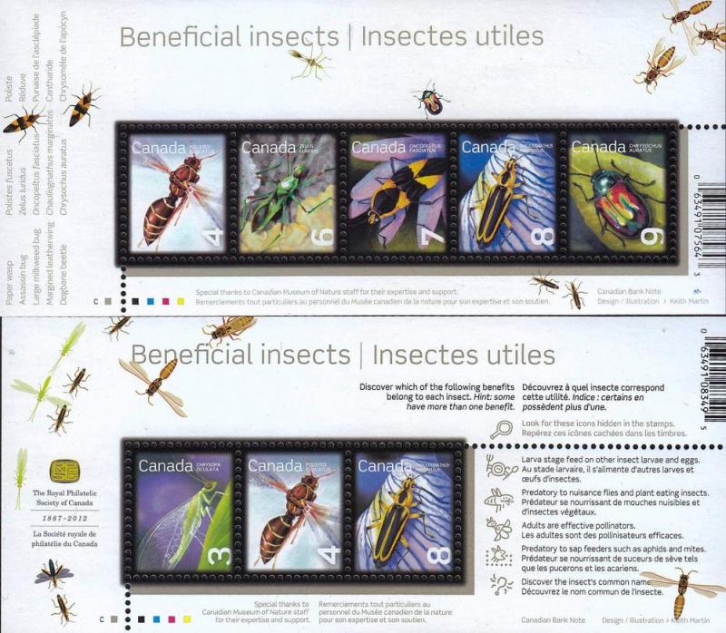 G)2012 CANADA, INSECTS, BENEFICIAL INSECTS, 2 S/S, MNH