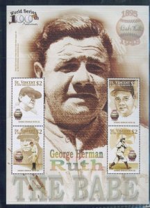 THE BABE - George Herman Ruth Mini Sheet of 4 MNH - St.VIncent+Grenadines E49 