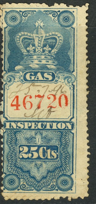 CANADA 1875 25c GAS INSPECTION REVENUE VDM. FG9 F-VF USED