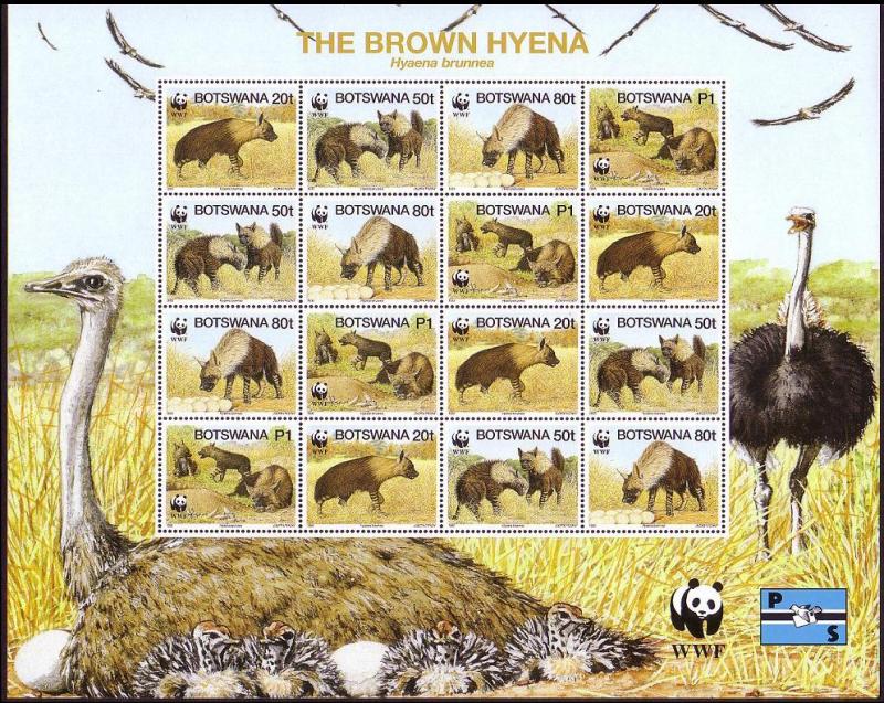 Botswana WWF Brown Hyena Sheetlet of 4 sets SG#809-812 SC#586 a-d MI#586-589