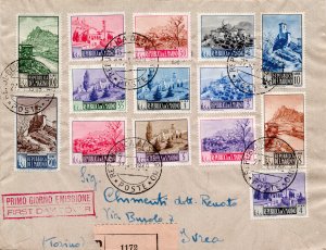 Paesaggi set of 14 values issued on 27.1.49 on cover racc