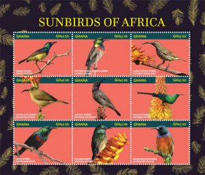 Ghana 2015 - Sunbirds of Africa - Sheet of 9 stamps - Scott #2836 - MNH