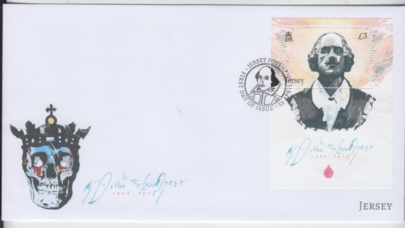 Jersey 2014, 'William Shakespeare,  miniature Sheet  on FDC