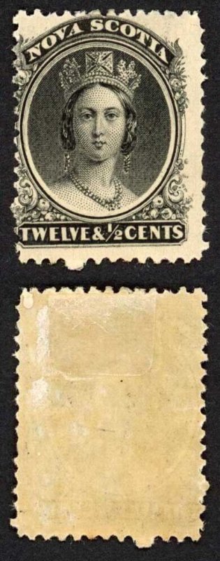 Nova Scotia SG17 12 1/2c Black on Yellowish Paper M/M Cat 38 pounds