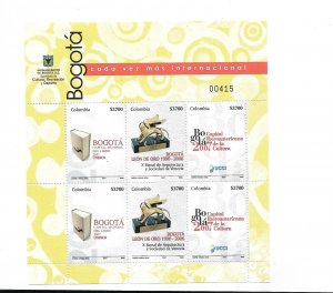 COLOMBIA 2007 CULTURE IN BOGOTA BOOKS ARCHITECTURE ART MINISHEET UCCI MNH