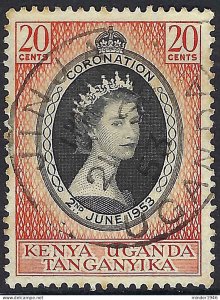 KENYA, UGANDA & TANGANYIKA 1953 QEII 20c Black & Red-Orange Coronation SG165 FU