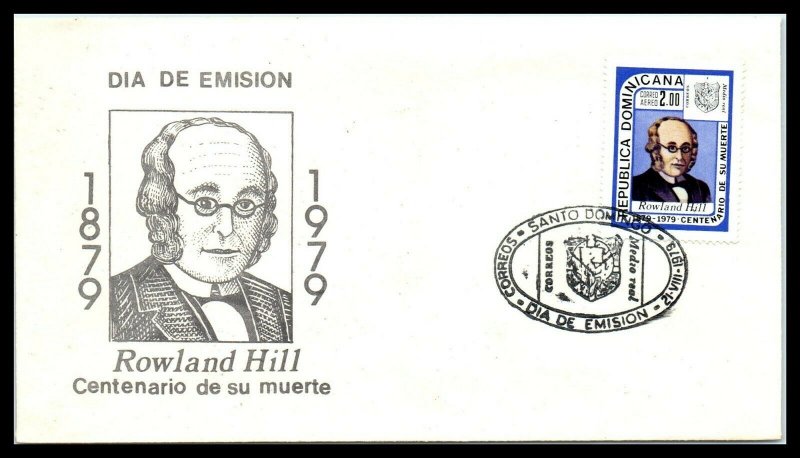 1979 DOMINICAN REPUBLIC FDC Cover - 100th Anniv Death of Sir Rowland Hill T13 