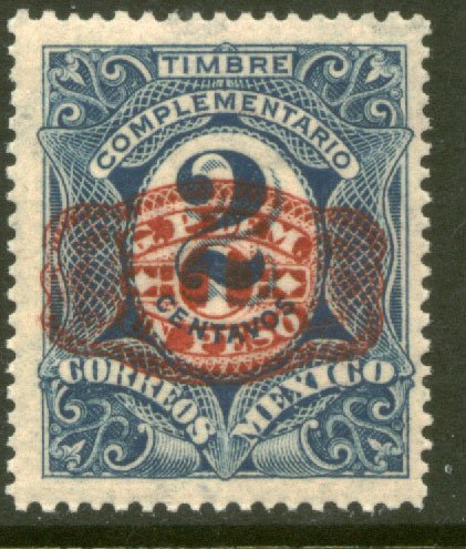 MEXICO 599, $1P ON 2¢ BARRIL SURCHARGE. UNUSED, H OG. VF.