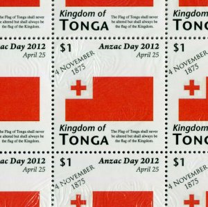 100 TONGA NATIONAL FLAG STAMPS STICKERS MINT NH 2012 ANZAC DAY