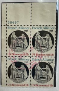 US 1976 French Alliance No, Plt Blk of 4 # 1753 USED