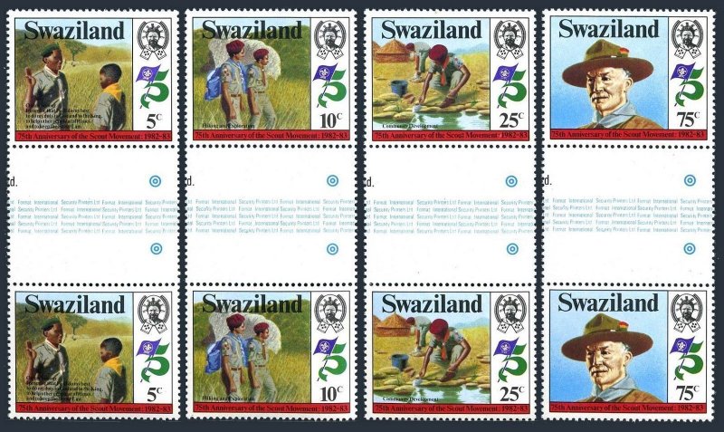 Swaziland 418-421 gutter, MNH. Michel 415-418. Scouting Year 1982. Baden-Powell.