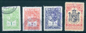 LIECHTENSTEIN, GROUP REVENUE STAMPS USED, ALL HIGH DENOMINATIONS