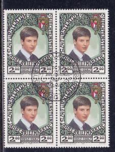 Liechtenstein # 864, Prince Alois, Block of Four, Used