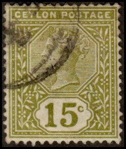 Ceylon 136 - Used - 15c Queen Victoria (1886) (cv $2.40)