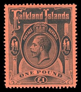 Falkland Islands 1914 KGV £1 black/red superb MNH. Expertise Mark. SG 69. Sc 40.