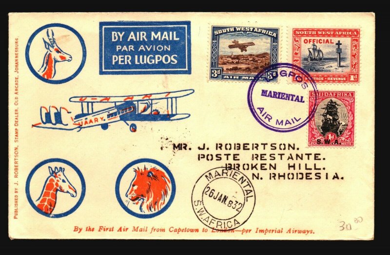 South Africa 1932 FFC / Marintal to Broken Hill N. Rhodesia  - Z17992