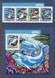 Guinea Bissau 2015 Marine Life Dolphins sheet + S/S MNH
