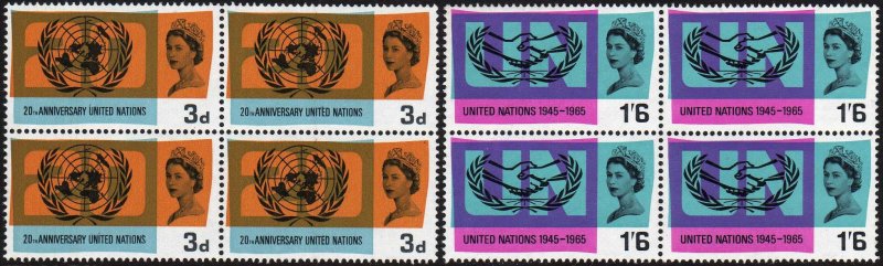 GB (L004) - 1965 Sg681-Sg682 United Nations x4 sets (Ord) as shown, Mint (NH)