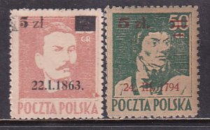 Poland 1945 Sc 362-3 Romuald Traugutt Tadeusz Kosciuszko Surcharged Stamp MH