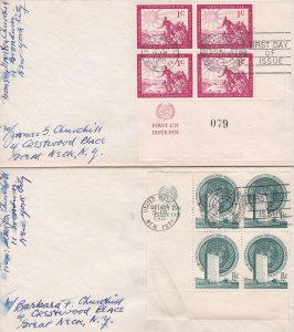 United Nations New York # 1-11, Inscription Blocks of 4 First Day Covers