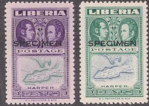 LIBERIA: Two #334 var both SPECIMEN 1 trial colors Mint LH