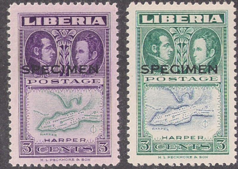 LIBERIA Two 334 var both SPECIMEN 1 trial colors Mint LH Africa