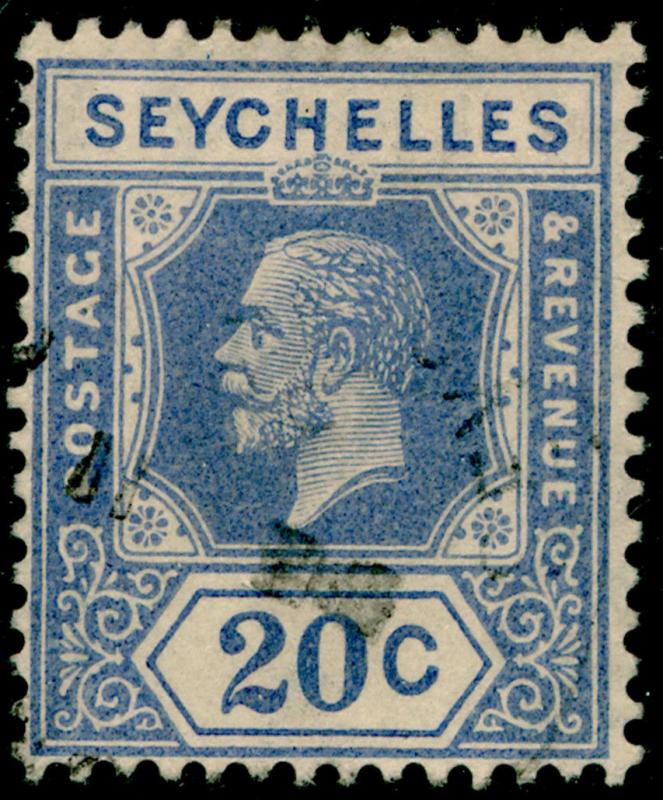 SEYCHELLES SG113a, 20c dull blue, FINE USED.