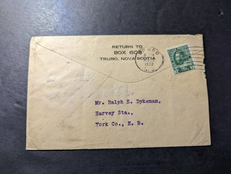 1928 Canada Cover Truro Nova Scotia NS to York New Brunswick NB