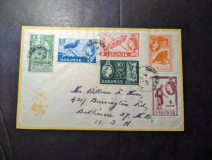 1960 British Sarawak Stamp Set Cover Singapore to Baltimore MD USA