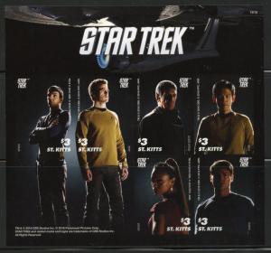 ST. KITTS  2016 STAR TREK CREW SHEET OF SIX  IMPERF  MINT NH