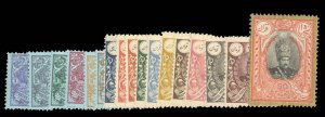 Iran #428/445 Cat$598, 1907-9 1c-50k, complete except for 4k yellow, lightly ...