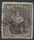 Barbados SG 12 SC# 9  Used  Brown Black 4 margins please see scans and details