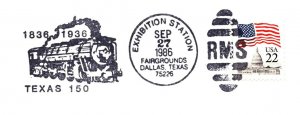 US SPECIAL POSTMARK EVENT COVER TEXAS 1836 - 1986 DALLAS FAIRGROUNDS 1986 RMS-D