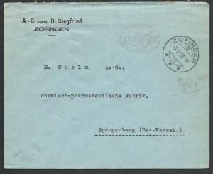 SWITZERLAND 1929 early meter cover ex Zofingen.............................59191