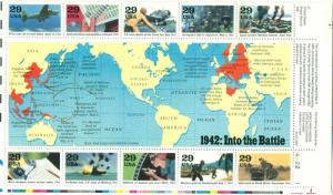 US: 1992 WORLD WAR II 1942;  Sheet of 10, Sc 2697; 29 Cents Values, Military