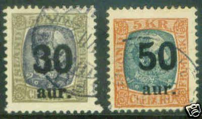 Iceland Island Scott 137-8 1925 key stamps to set CV$90