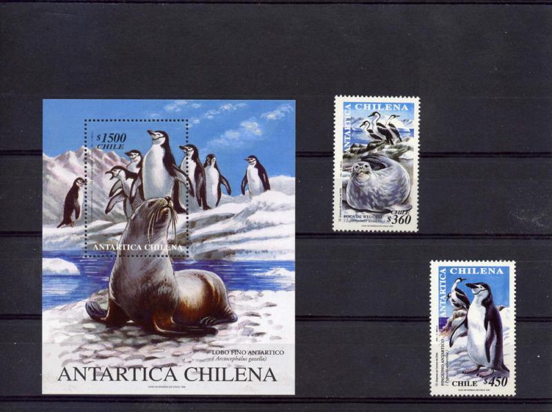 Chile 1999 ANTARCTIC PENGUINS set (2)+ s/s Perforated Mint (NH)