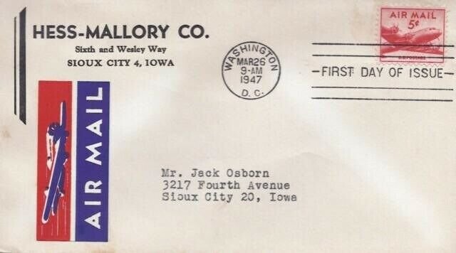 C33 5c AIRMAIL 1947 - Hess-Mallory Co.