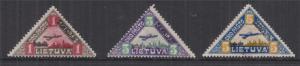 LITHUANIA, 1922 Air, Triangle set of 3, mint no gum.