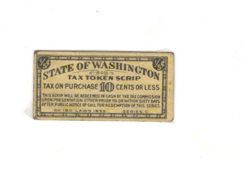 STATE OF WASHINGTON TAX TOKEN SCRIP